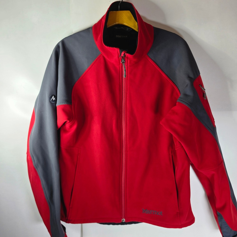Marmot Mens‎ M Softshell Jacket Red Gray Fleece Lined Windproof Outdoor Top